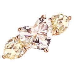 18K Rose Gold 2 Carat Heart shape and 2, 88 carat rose-cut Diamond Trilogy ring