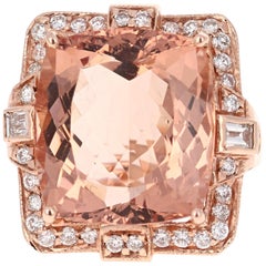 23.39 Carat Morganite Diamond 14 Karat Rose Gold Cocktail Ring
