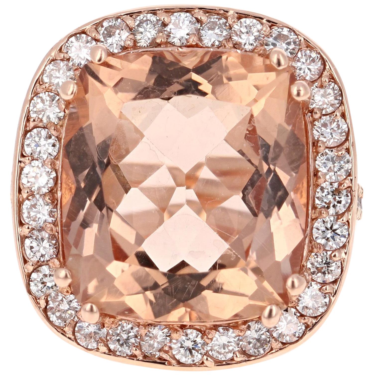 16.21 Carat Morganite Diamond 14 Karat Rose Gold Cocktail Ring