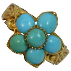 Vintage 15 Carat Gold and Turquoise Flower Cluster Ring