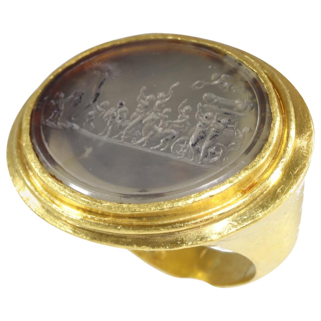 Gold 18th Century Erotic Intaglio Ring "The Triumph of Priapus" For Sale