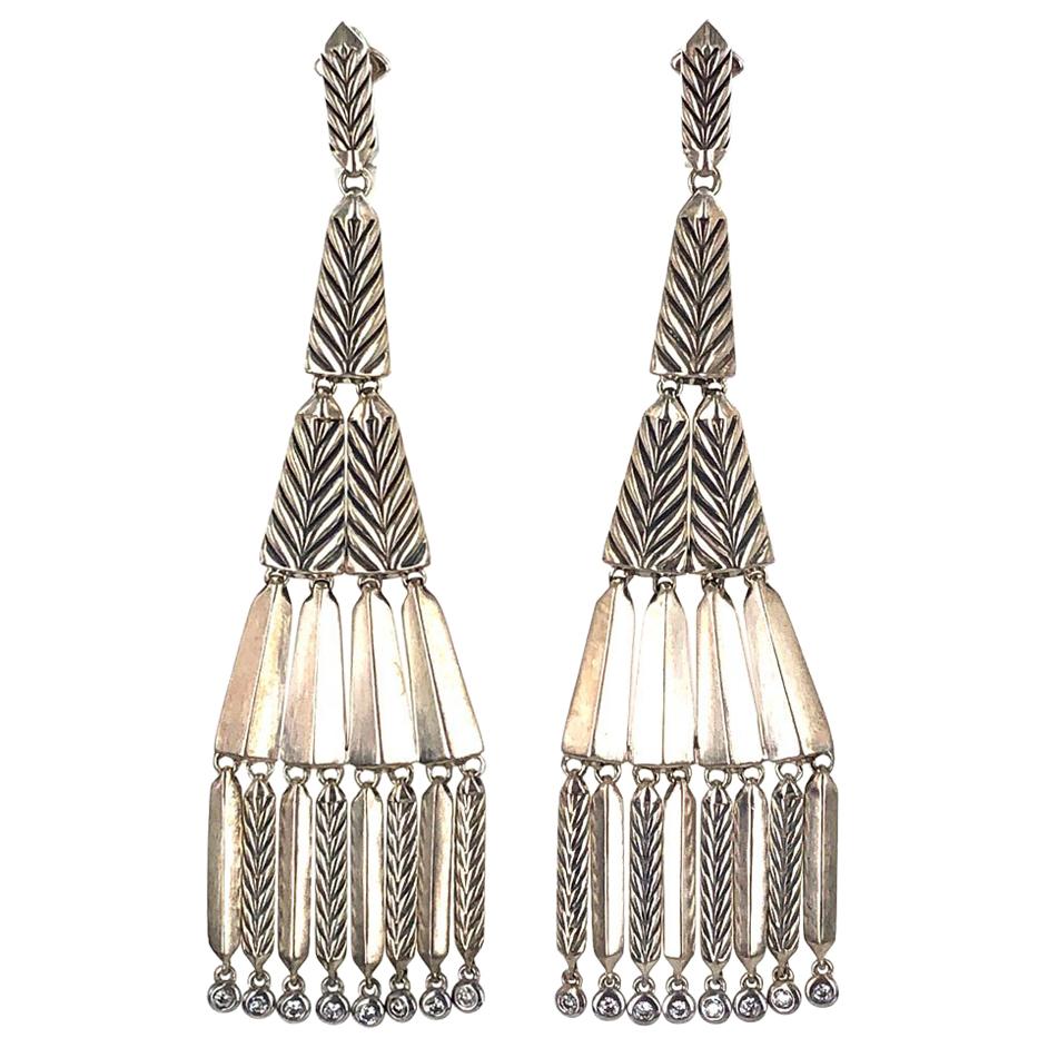 David Yurman Special Edition Diamond Sterling Silver Chandelier Dangle Earrings