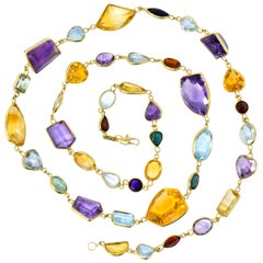 H. Stern Vintage Multi-Gem Amethyst Aquamarine Tourmaline 18 Karat Gold Necklace