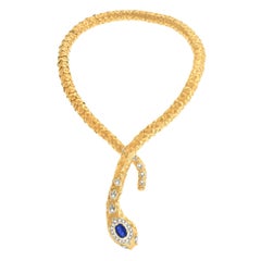 Sapphire and Diamond Set Gold Snake Necklace