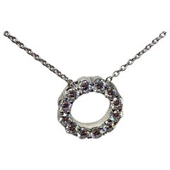 White Gold 1.00 Carat Total Weight Diamond Circular Pendant Necklace