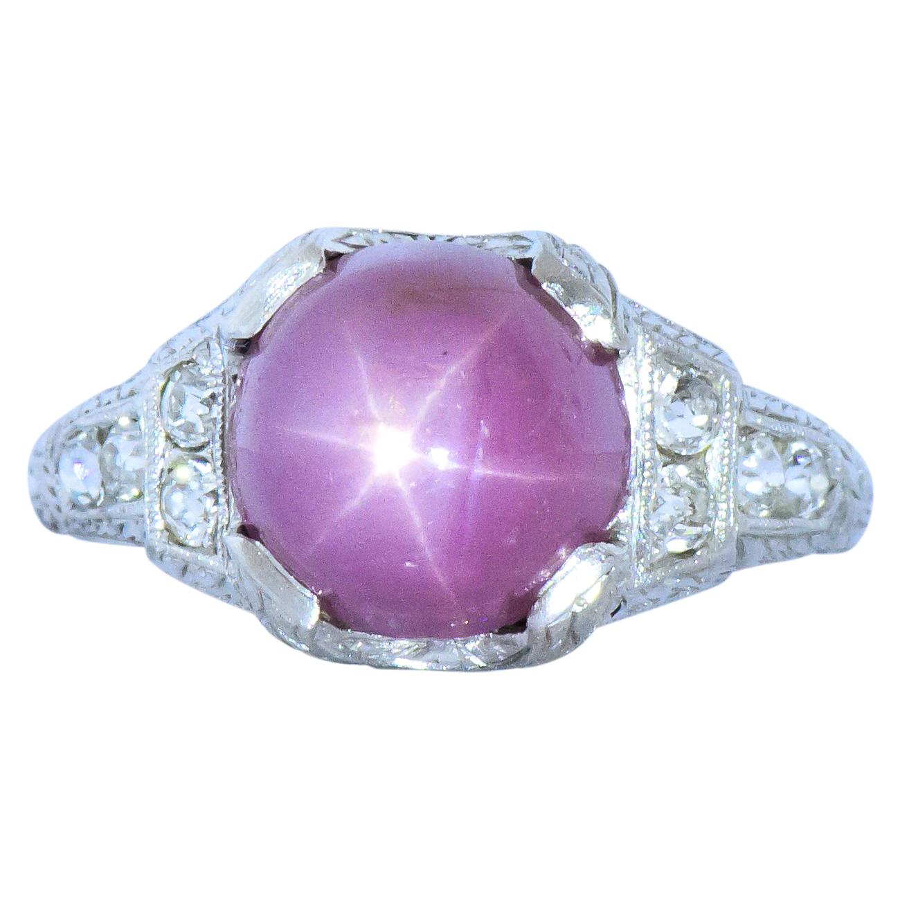 Art Deco 6.80 Carat Star Ruby Diamond Platinum Ring