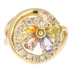 3.13 Carat Sapphire Diamond 18 Karat Yellow Gold Ring