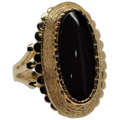 14 Karat Yellow Gold and Black Onyx Edwardian Style Ring