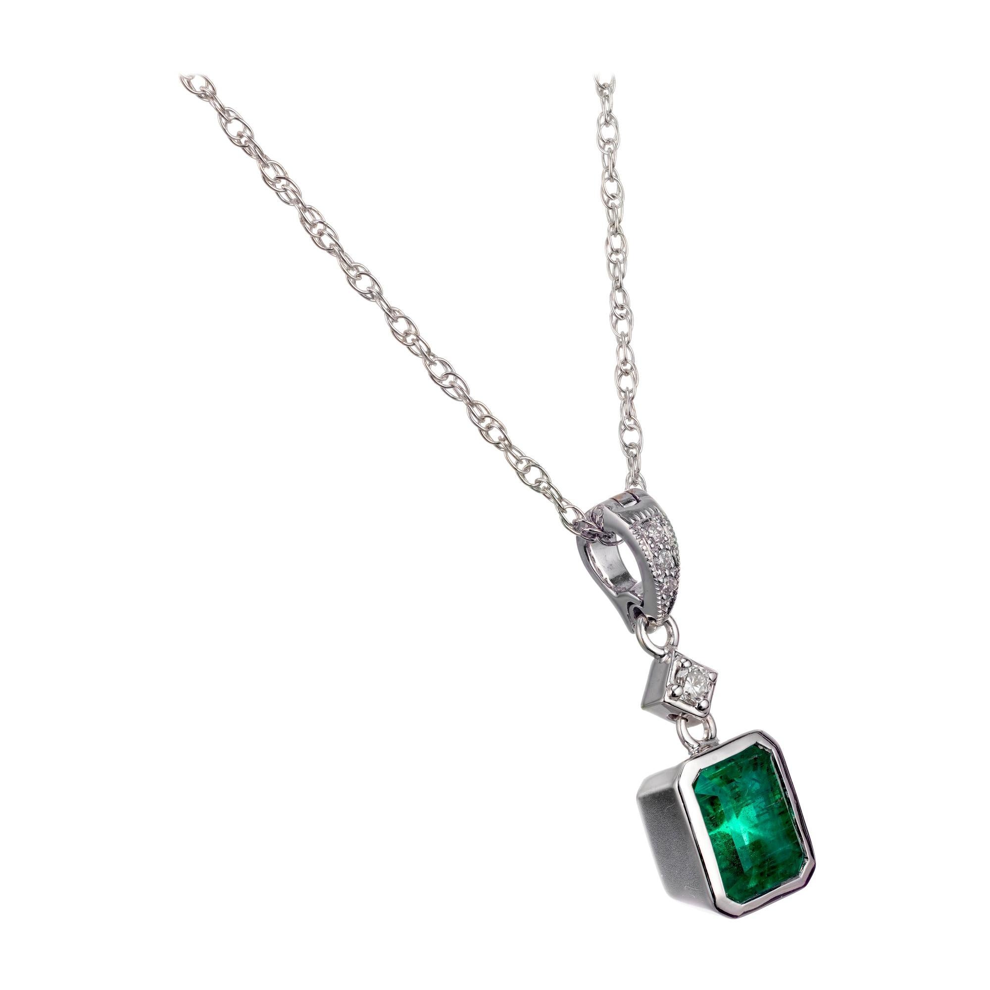 Peter Suchy GIA Certified .94 Carat Emerald Diamond Gold Pendant Necklace For Sale