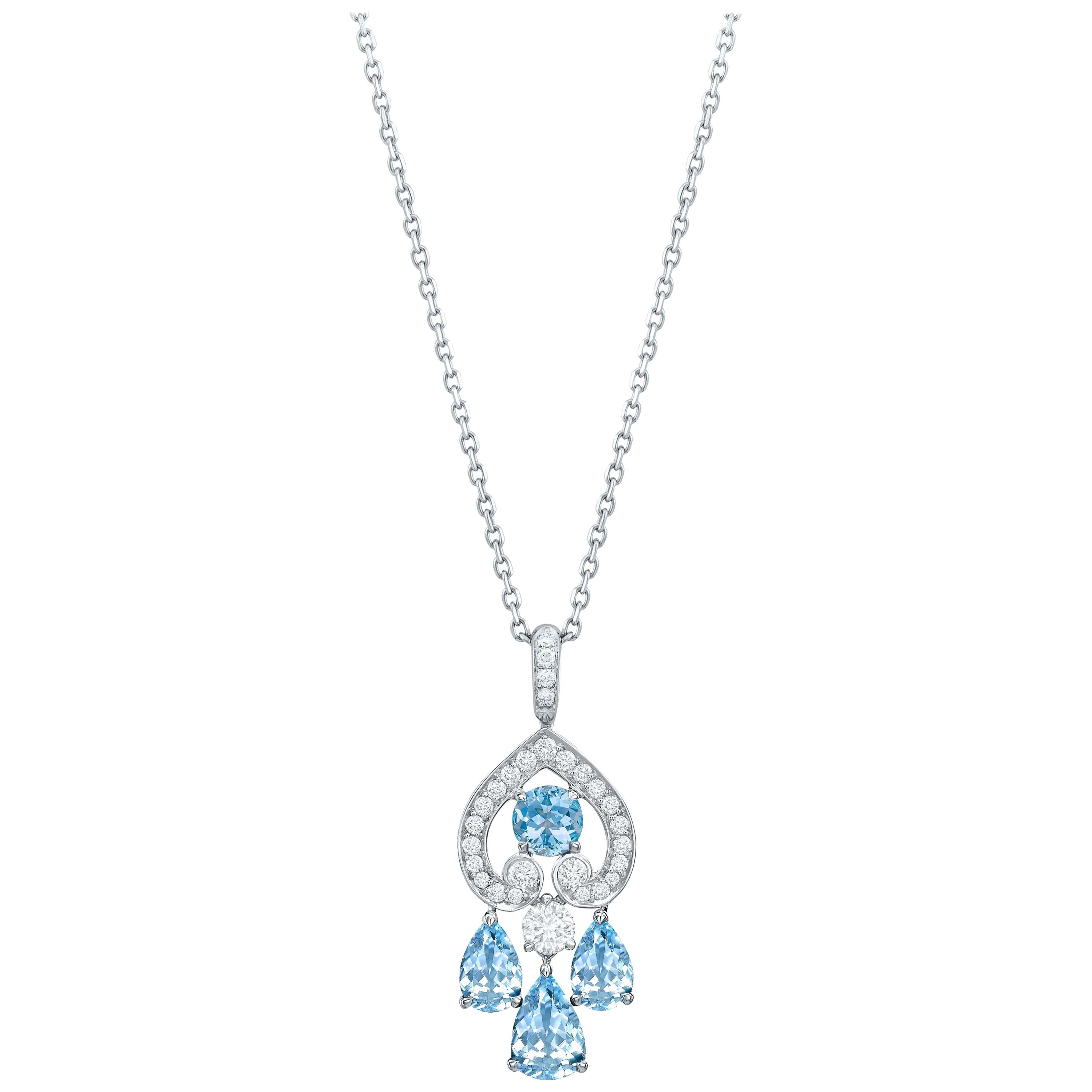 Garrard 'Regal Cascade 18 Karat Aquamarine Pear Shape Drop Pendant For Sale