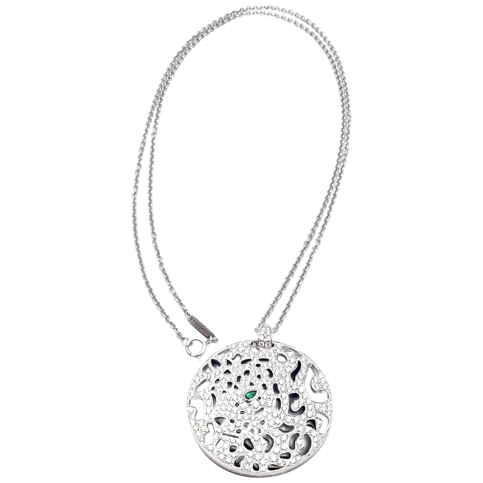 Cartier Panther Diamond Emerald White Gold Pendant Necklace