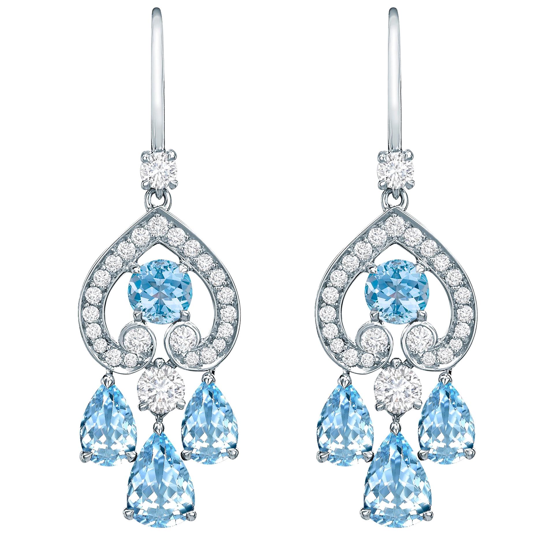 Garrard Iconic Regal Cascade 3.16ct Pearshape Aquamarine & Diamond Drop Earrings For Sale