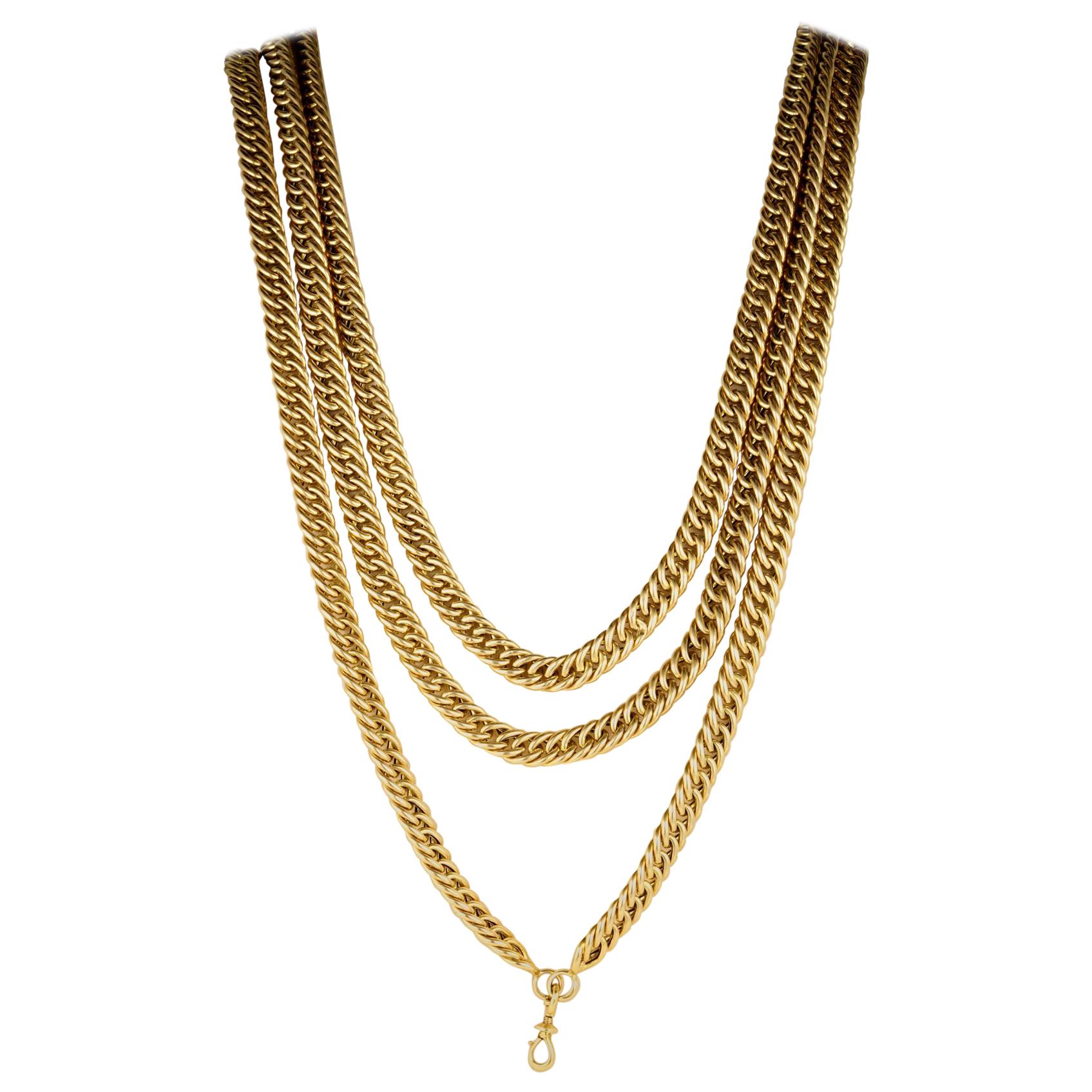 Solid 18 Karat Rare Extra Long Victorian Curb Necklace