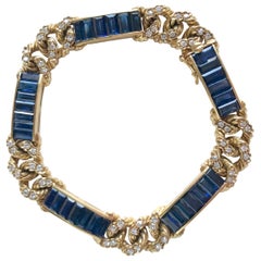 Fred 18 Carat Yellow Gold Bracelet, Sapphires and Diamonds