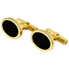 Tiffany & Co. Boutons de manchette vintage en or jaune 14 carats et onyx noir