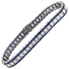 Oscar Heyman Art Deco Platinum French Cut Sapphire Diamond Bracelet