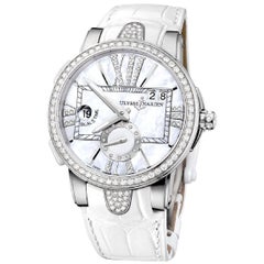 Ulysse Nardin Executive Dual Time Lady Stainless Steel Diamond Bezel Watch