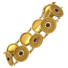 Castellani 18 Karat Yellow Gold Filigree Work with Amethyst Stones Bracelet