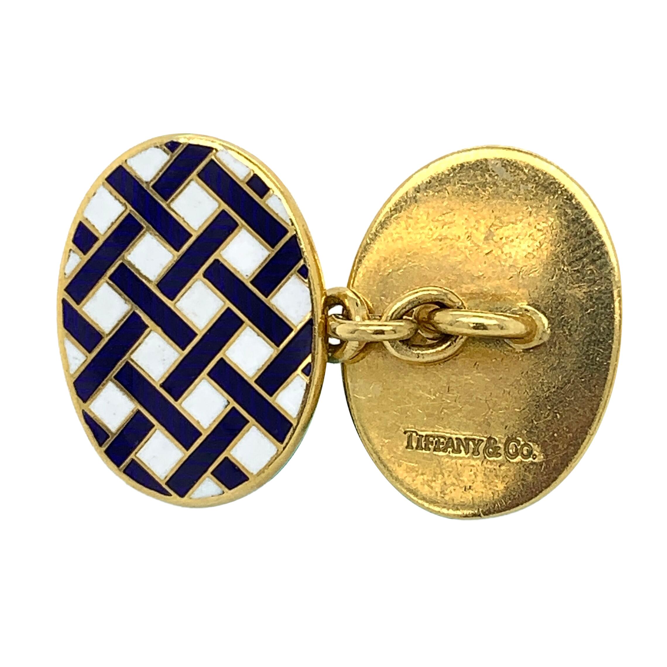 Tiffany & Co 18 Karat Yellow Gold Enamel Cufflinks