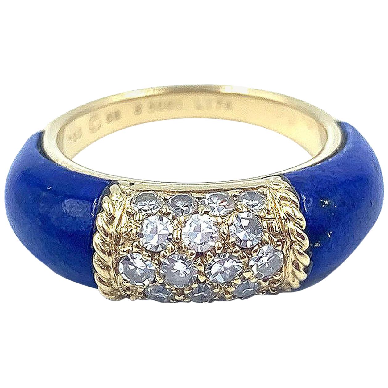Van Cleef & Arpels Blue Lapis and Diamond Ring in 18 Karat Yellow Gold