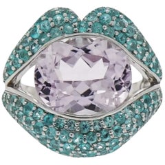 Kunzite and Paraiba Tourmaline "Kiss Me" White Gold Ring by Loretta Castoro