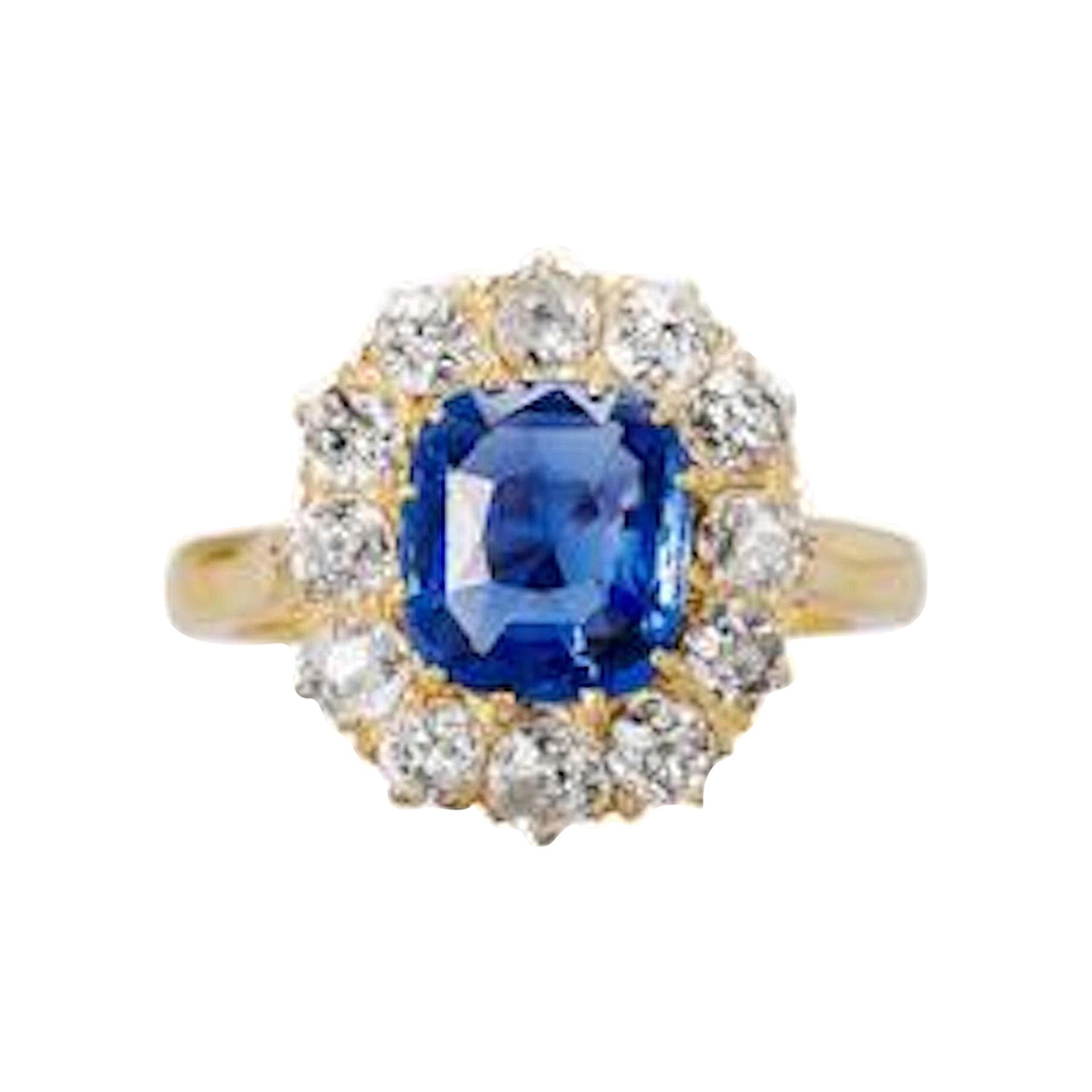 Victorian Unheated Ceylon Sapphire and Diamond Ring For Sale