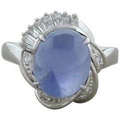 Vintage Midcentury Star Sapphire Diamond Platinum Ring