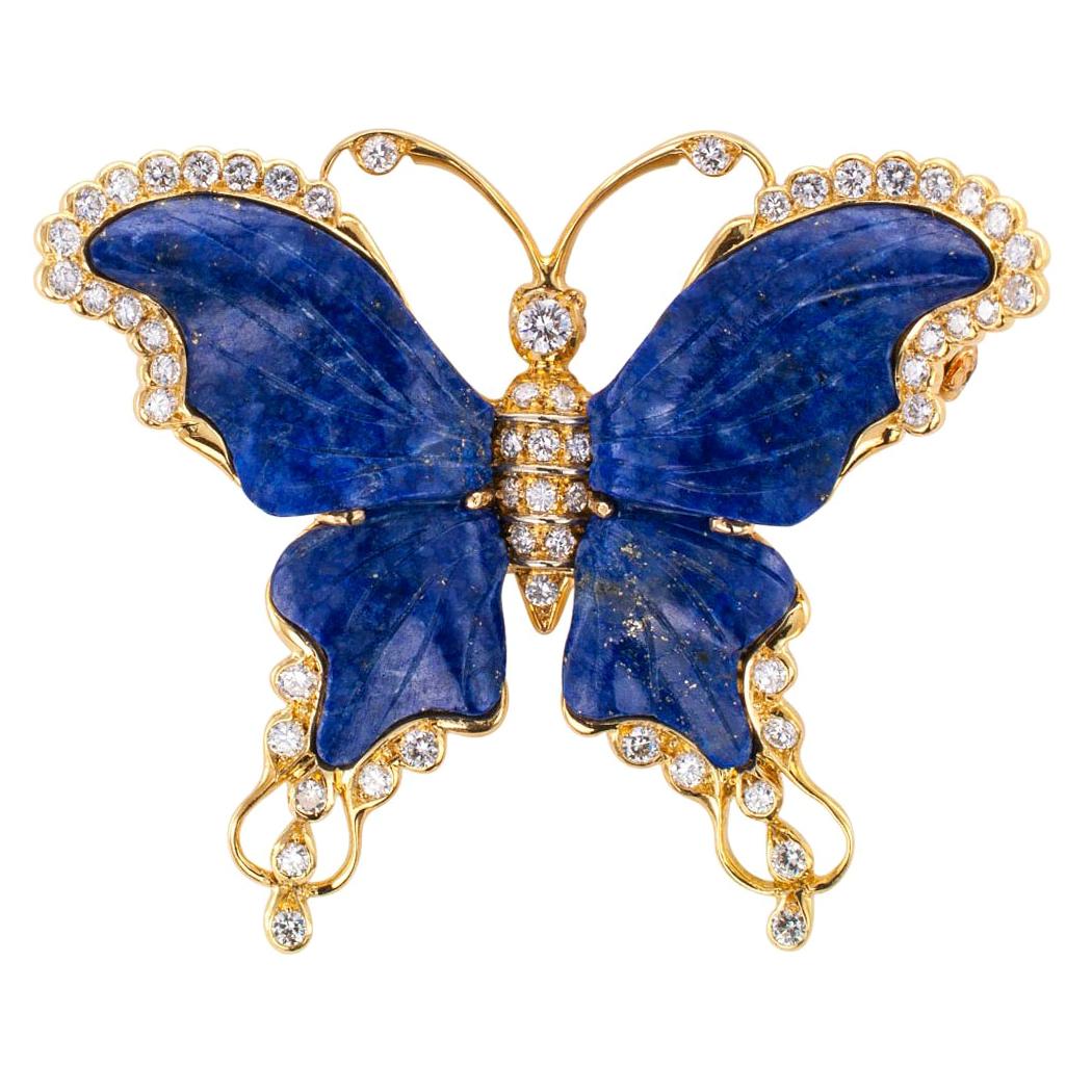 Lapis Lazuli Diamond Gold Butterfly Brooch