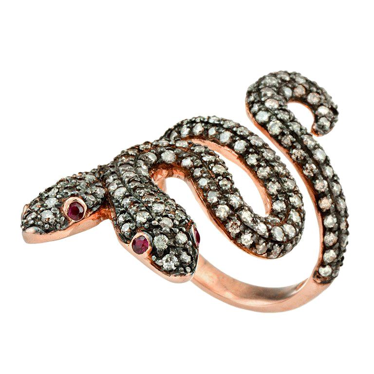 Two-Headed Snake Ruby Eye Diamond Cocktail Ring at 1stDibs | diamond ...