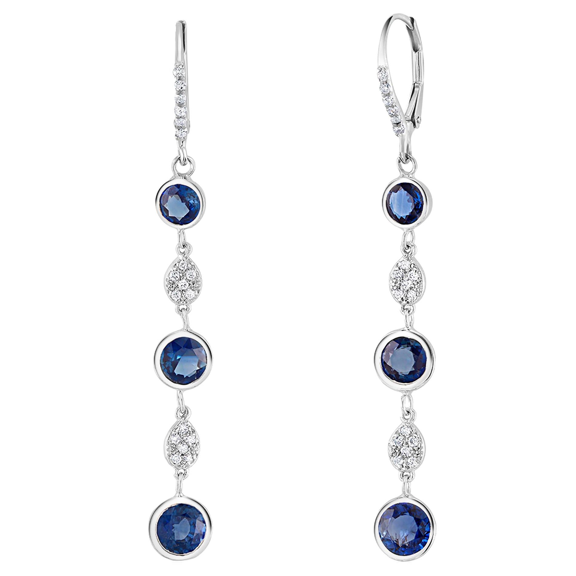 Sapphires and Diamonds Hoop Drop Earrings Weighing 5.75 Carat 