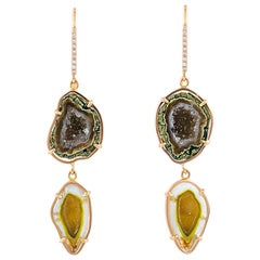 Karolin Yana Earrings Agate Diamonds Hook Stud Rose Gold