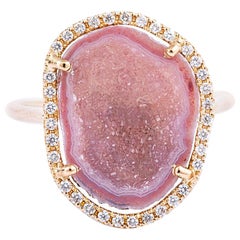 Karolin Rose Gold Pink Agate Geode White Pavé Diamond Cocktail Ring