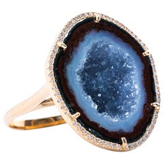 Karolin Rose Gold Blue/Red Agate Geode White Pave Diamond Cocktail Ring