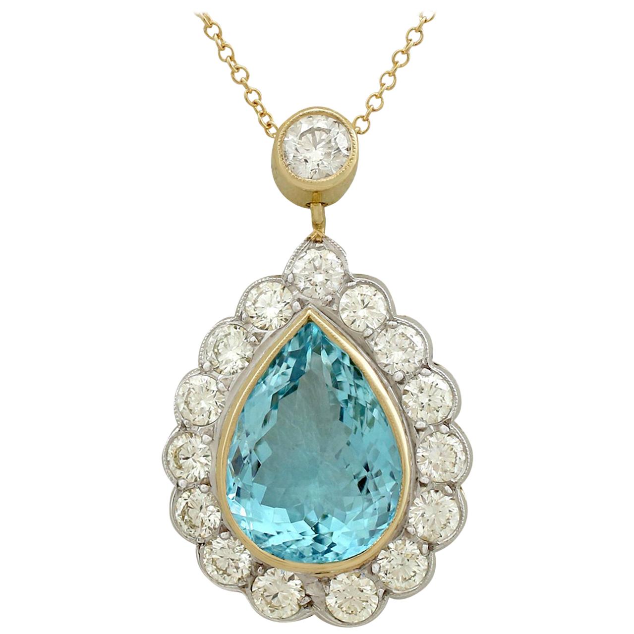 1990s 6.71 carat Aquamarine and 3.16 carat Diamond Yellow Gold Necklace