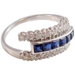 0.76 Carat Sapphire Diamond Dress Ring, Triple Band, White Settings Contemporary