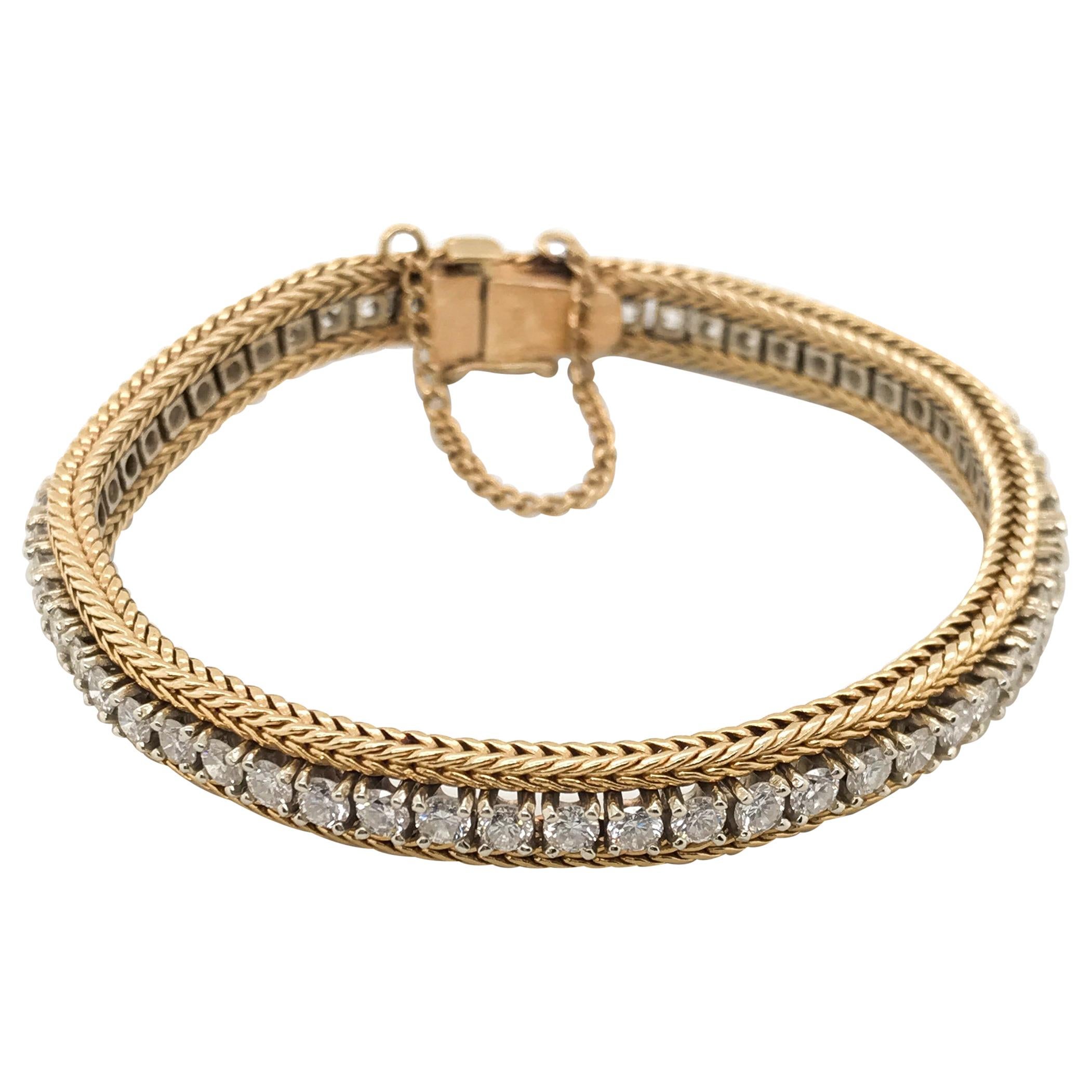 3.50 Carat Diamond Rope Style 14 Karat Yellow Gold Tennis Bracelet