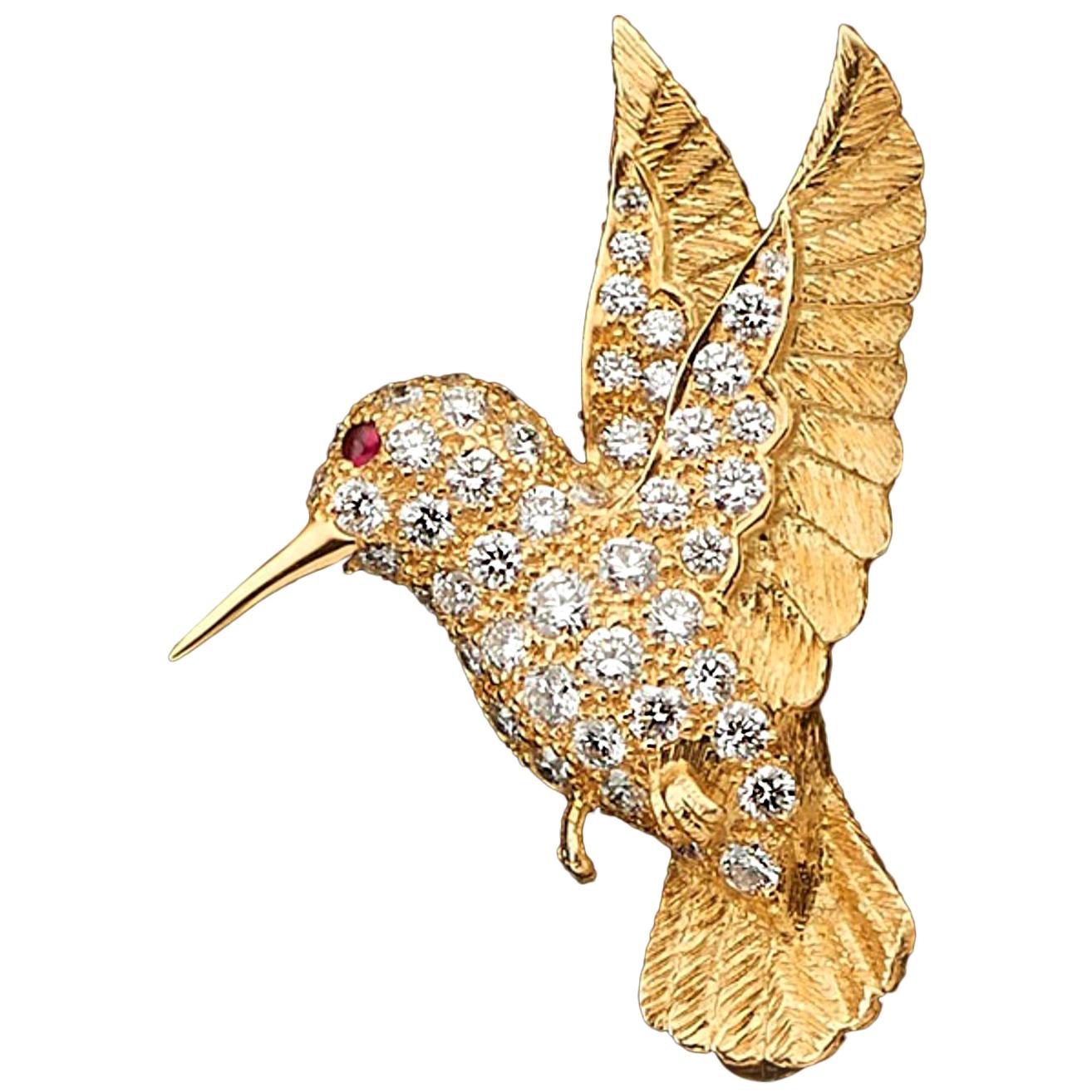 E. Wolfe & Co. Gold and Diamond Hummingbird Brooch