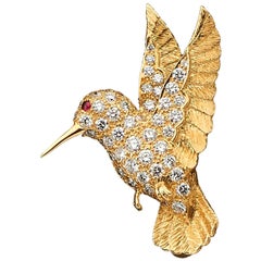 E. Wolfe & Co. Gold and Diamond Hummingbird Brooch