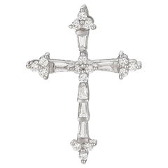 Baguette and Round Cut Diamond White Gold Cross Pendant