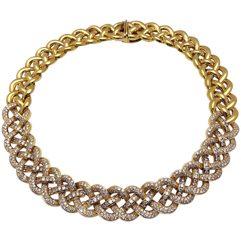 Diamond Yellow Gold Braided Collar Necklace For Sale at 1stDibs