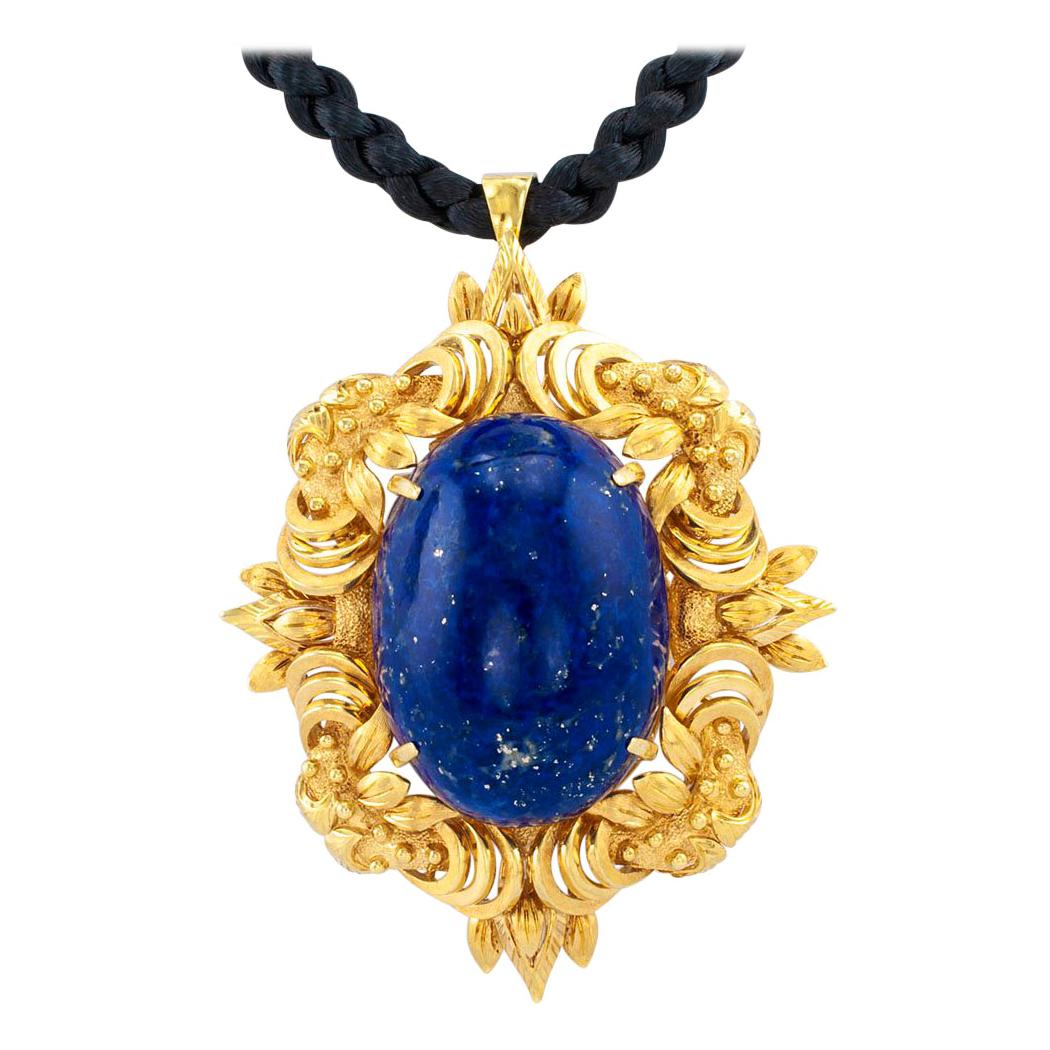 Lapis Lazuli Yellow Gold Brooch Pendant