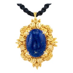 Vintage Lapis Lazuli Yellow Gold Brooch Pendant