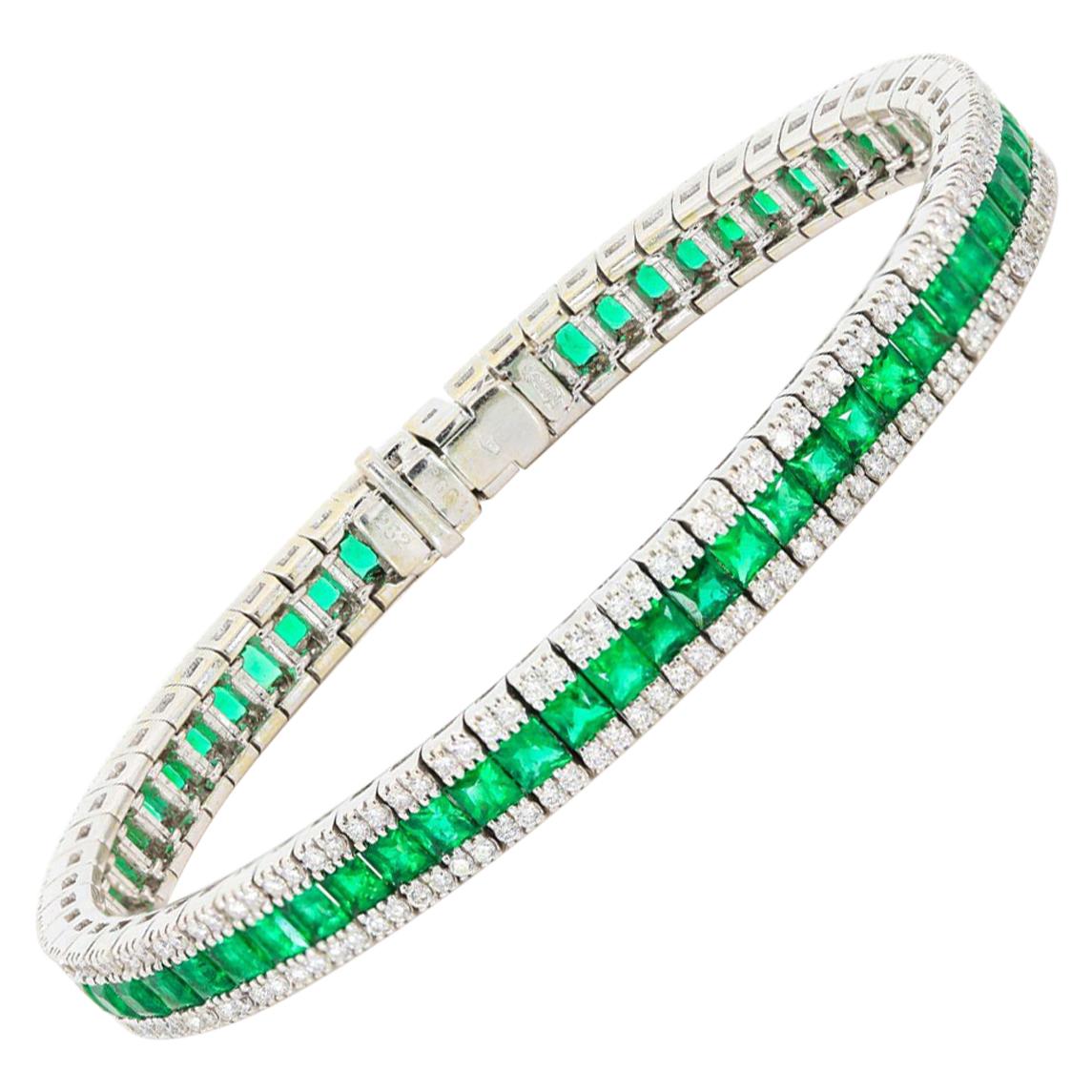 6.64 Carat Colombian Emerald and Diamond Bracelet