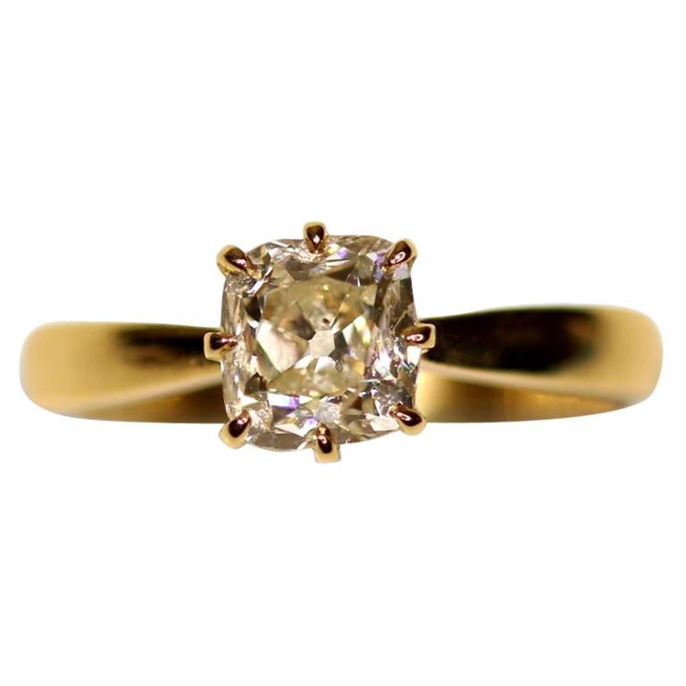 Antique Old Mine Cut Diamond on a Gold Solitaire Ring