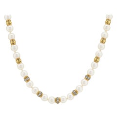 Single Strand Sea Water Cultured Pearl Necklace with Diamond & 18K Gold Beads