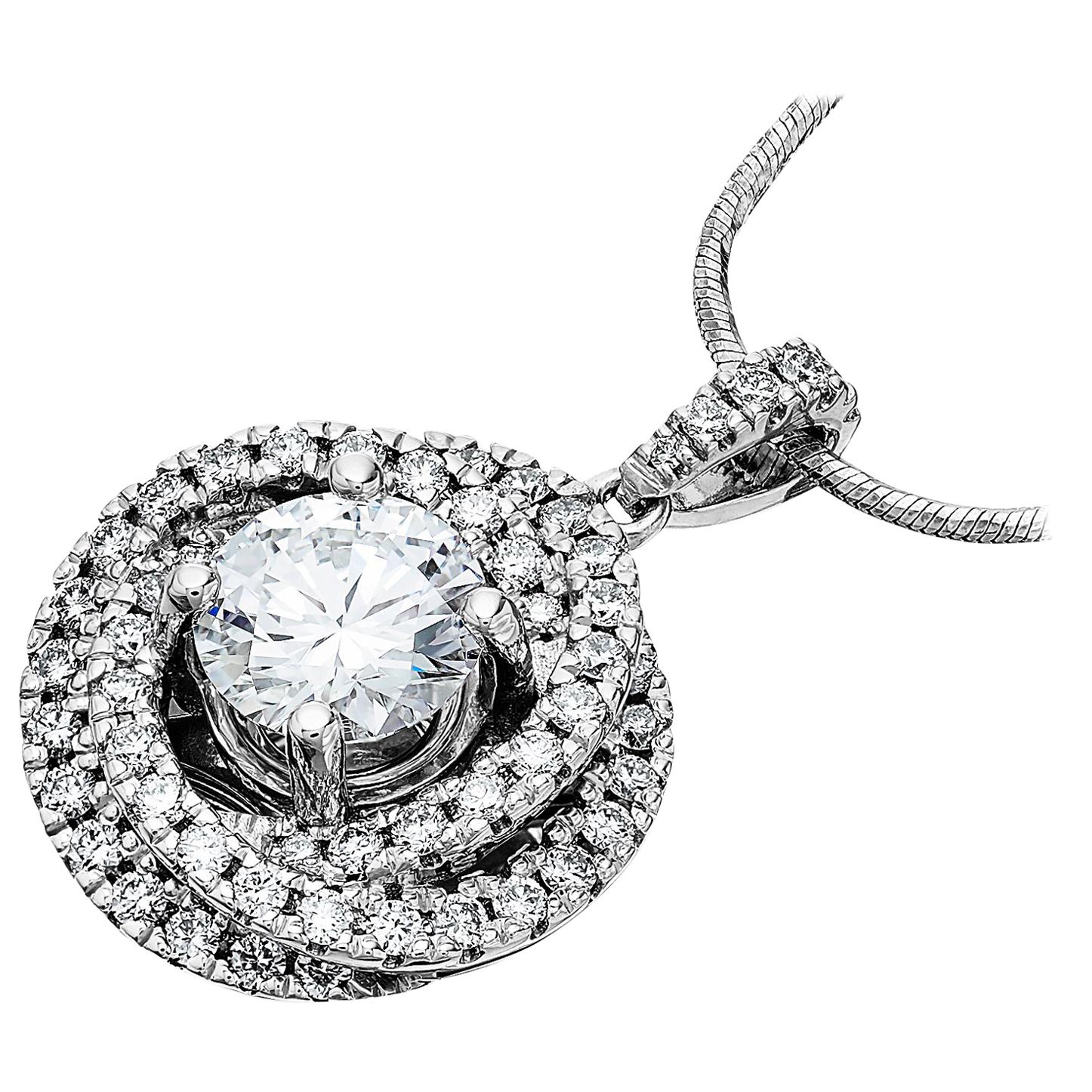 GIA certified 1.6ct D VS1 Single Stone Round Diamond Trinity Pendant Platinum For Sale