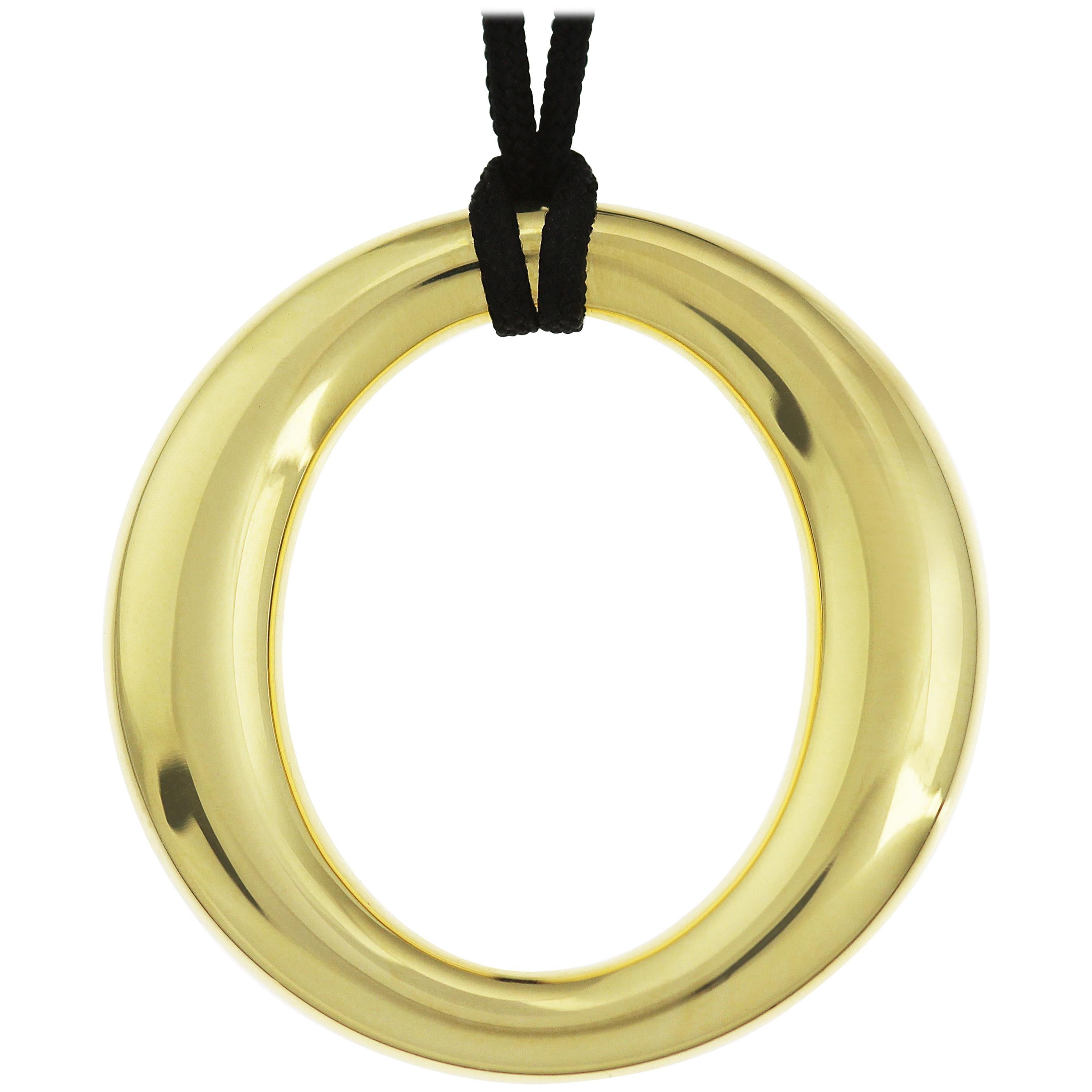 Tiffany Elsa Peretti Gold Oval Sevillana Pendant with Silk Cord