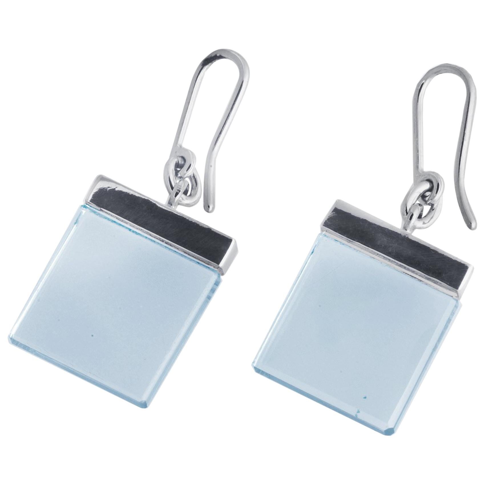 Contemporary Earrings by Artist with Light Blue Quartz