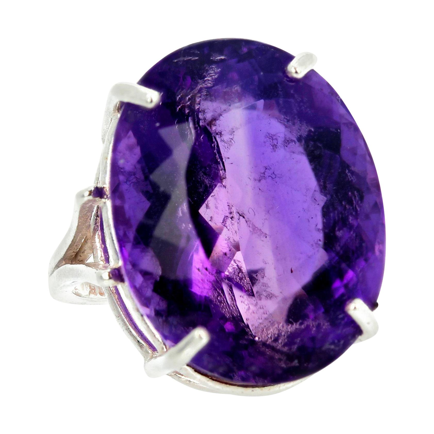 AJD Magnificent Large 30.2 Cts Intense Purple Amethyst Sterling Silver Ring