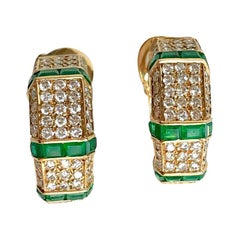 Vintage Piaget 18 Carat Yellow Gold Diamonds and Emerald Earrings